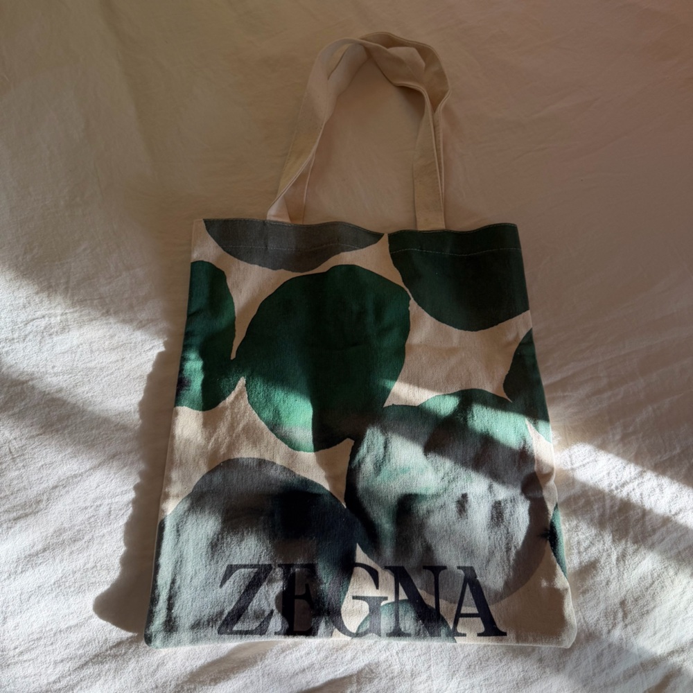 Zegna Canvas Tote Bag with Green Dot Print